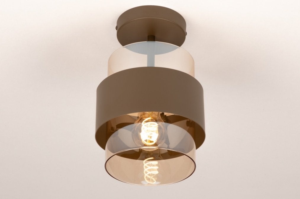plafondlamp bruin champagne amber glas kamer bed keuken lamp, Ophalen of Verzenden, Nieuw, Glas, Minder dan 50 cm