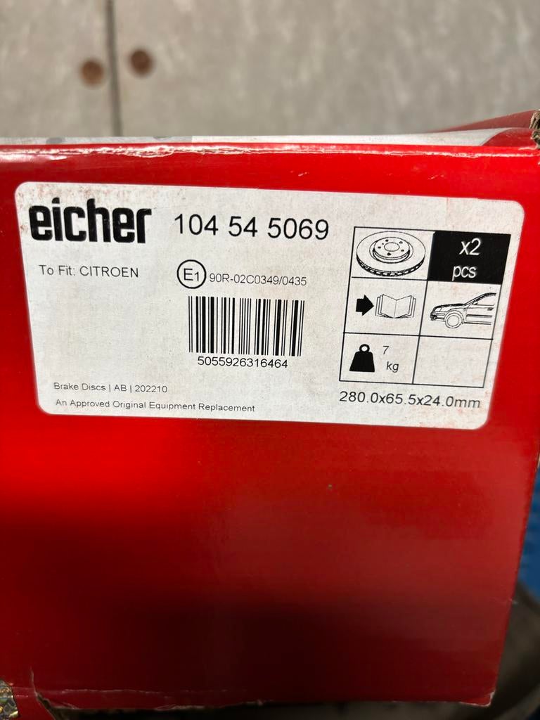Eicher remschijven voor Citroën (2 stuks), Auto-onderdelen, Remmen en Aandrijving, Ophalen, Nieuw, Citroën
