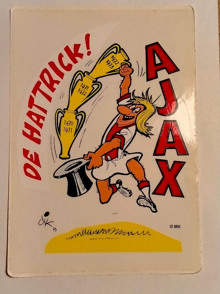 Ajax de hattrick 1970-1973 Europa cup vintage sticker club, Verzamelen, Ophalen of Verzenden, Zo goed als nieuw, Overige typen