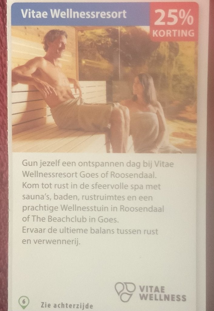 Vitae Wellnessresorts Goes of Roosendaal Voordeelbon, Drie personen of meer, Kortingsbon, Spa of Sauna