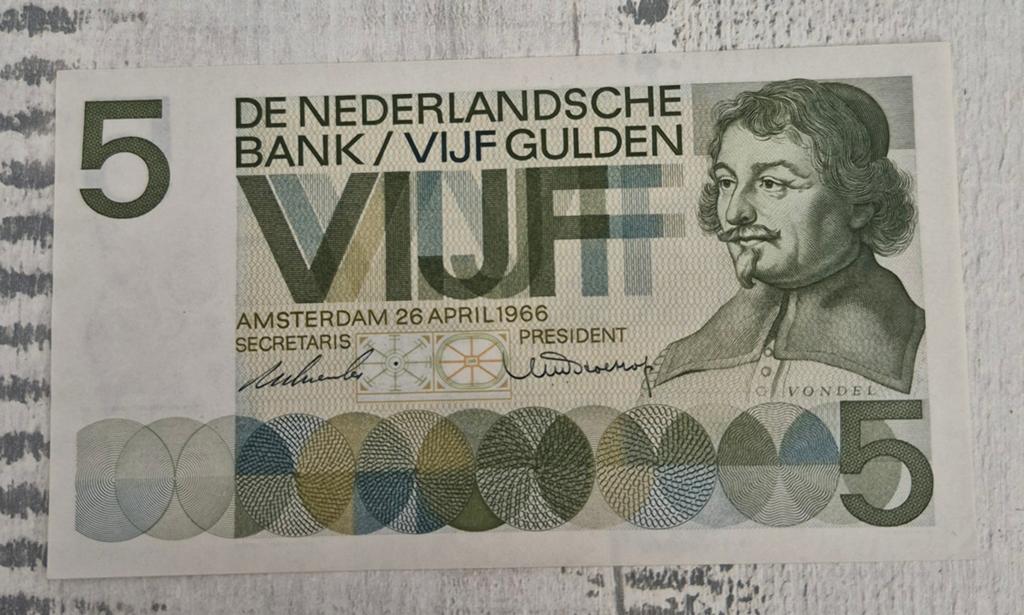 NEDERLAND 5 Gulden 1966 UNC - G.Vondel, Postzegels en Munten, Bankbiljetten | Nederland, Ophalen of Verzenden, 5 gulden, Los biljet