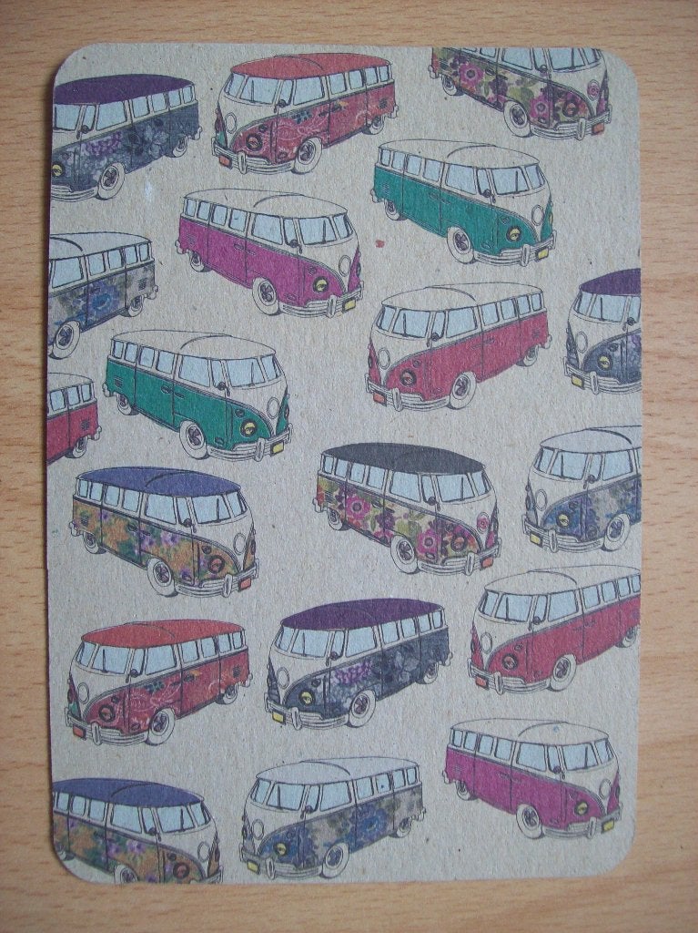 Ansichtkaart met illustraties van Volkswagen T1 busjes Bulli, Ophalen of Verzenden, 1980 tot heden, Ongelopen, Voertuig