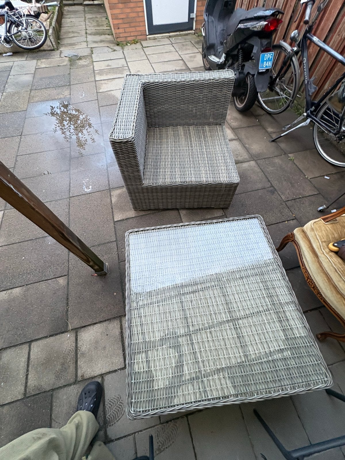 Wicker madison Loungestoel met Bijzettafel - Grijs, Gebruikt, Loungeset, Wicker, Stoel
