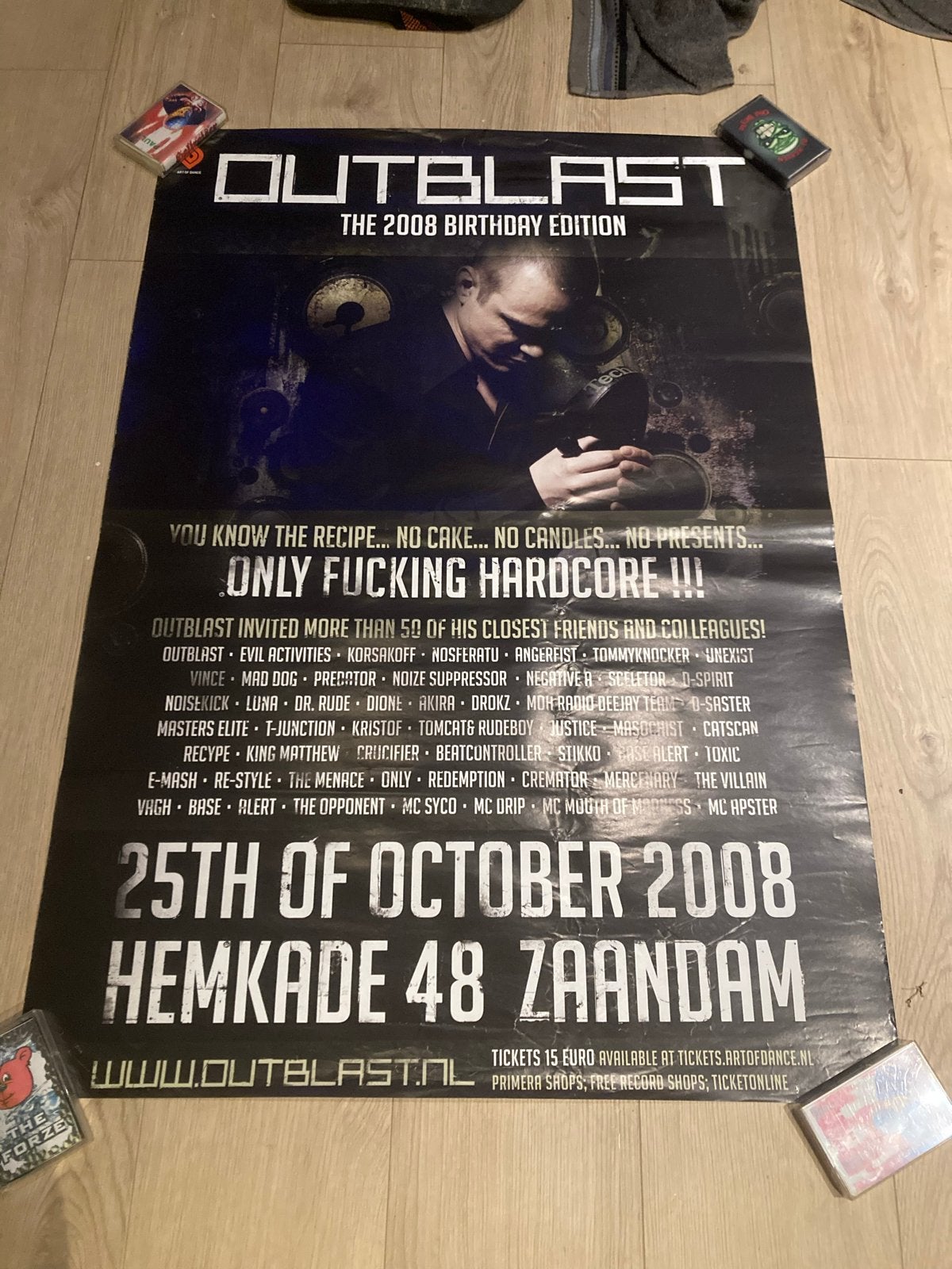 Poster Outblast The 2008 Birthday  Hardcore Gabber, Deurposter of groter, Ophalen of Verzenden, Muziek, Rechthoekig Staand