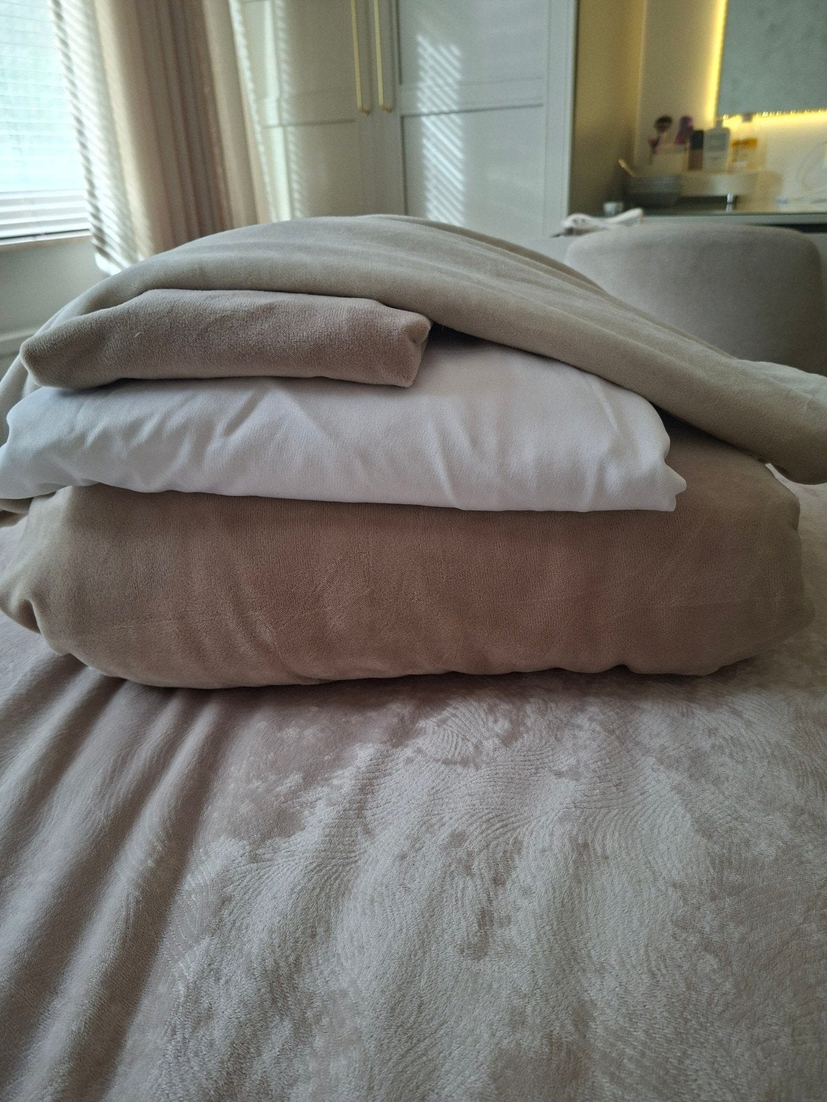 optidee beige/bruin mink dekbedset, Gebruikt, Eenpersoons, Beige, Ophalen of Verzenden