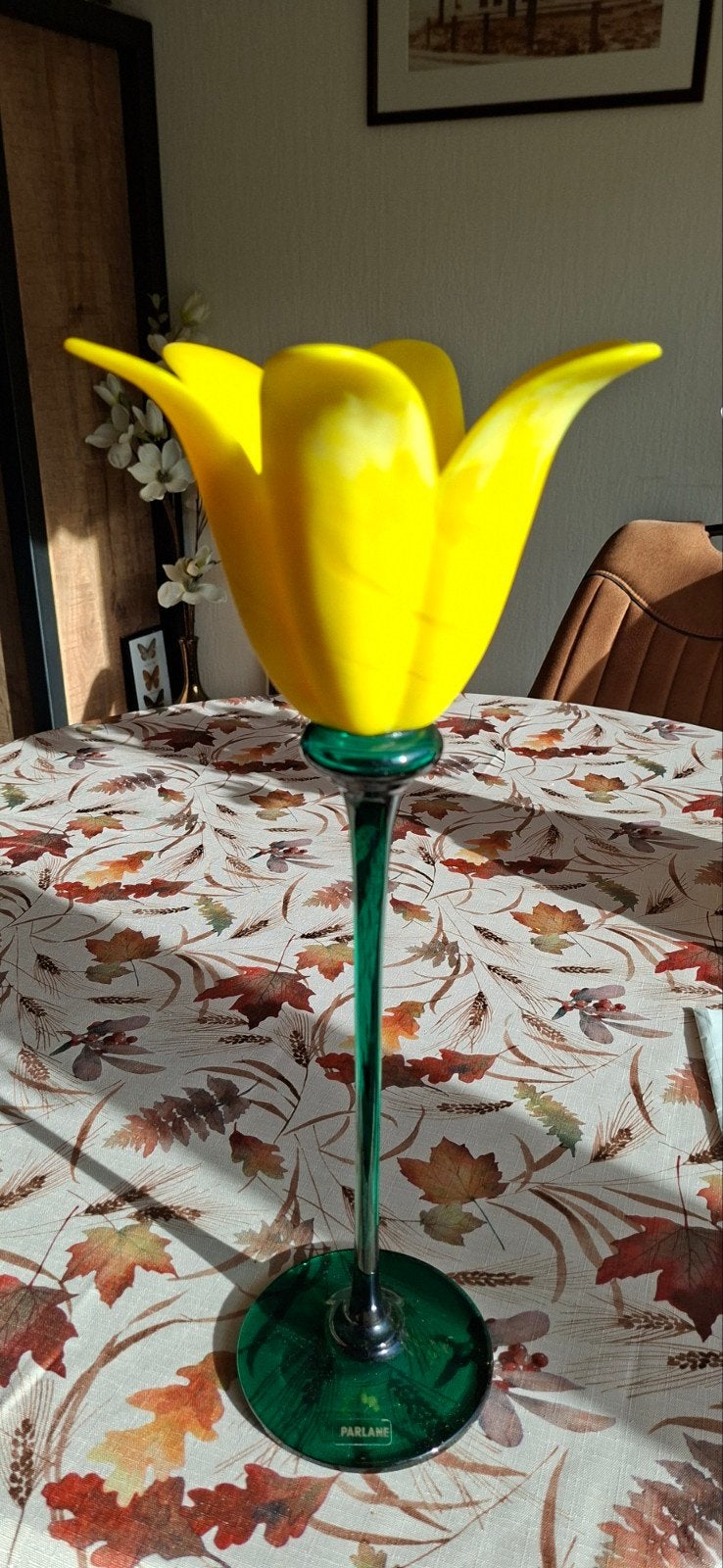 XL Parlane Groene Glazen Vaas op Voet - 44 cm, Op voet, Ophalen of Verzenden, Groen, Glas