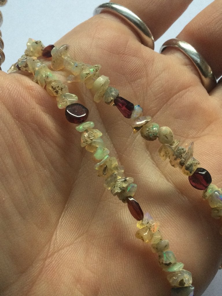 ketting opal e garnet natural, Sieraden, Tassen en Uiterlijk, Kettingen, Zo goed als nieuw, Steen of Mineraal, Overige kleuren