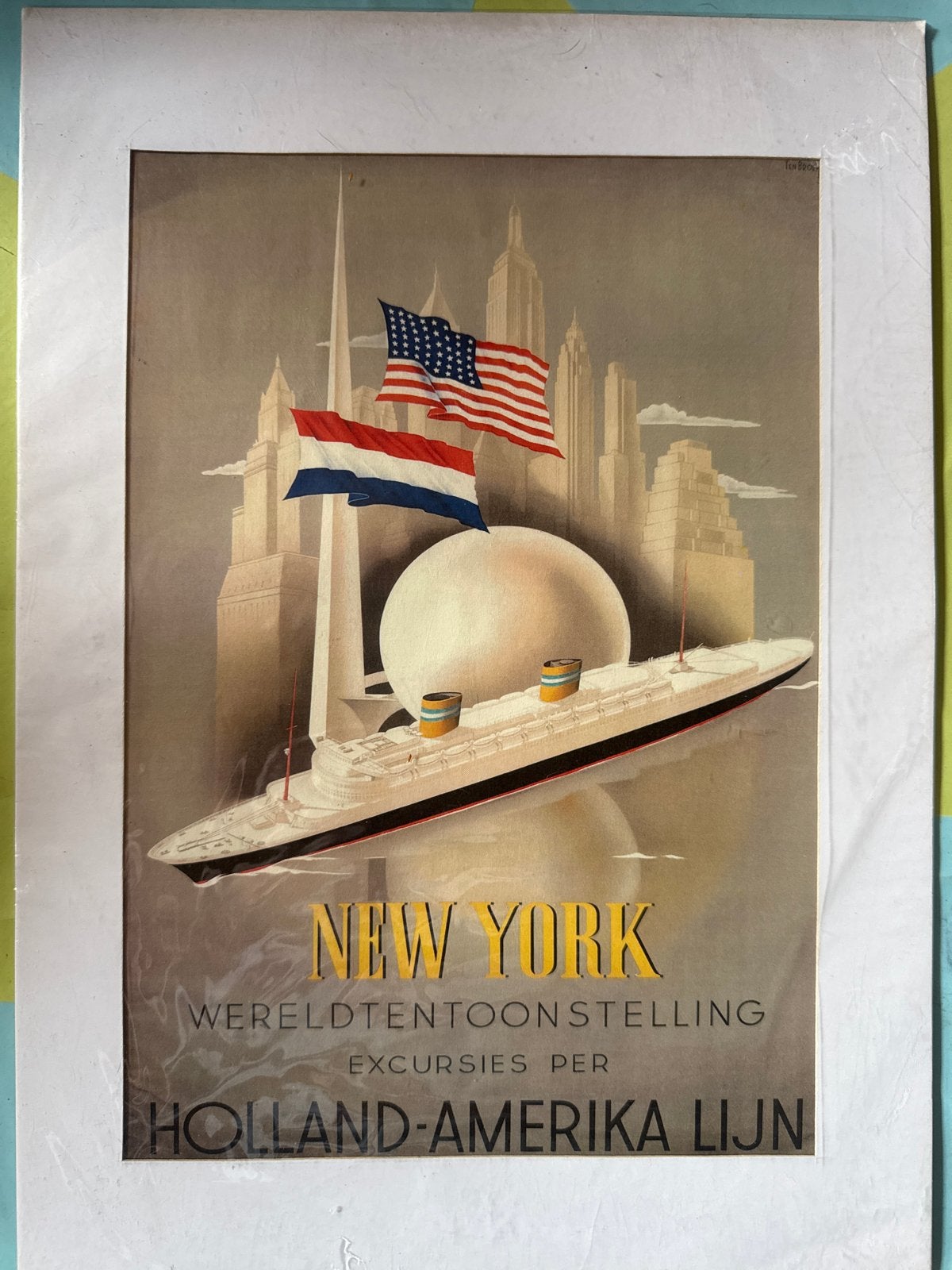Vintage Holland-Amerika Lijn Poster New York Wereldtentoonst, Rechthoekig Staand, Nieuw, Ophalen of Verzenden, A1 t/m A3