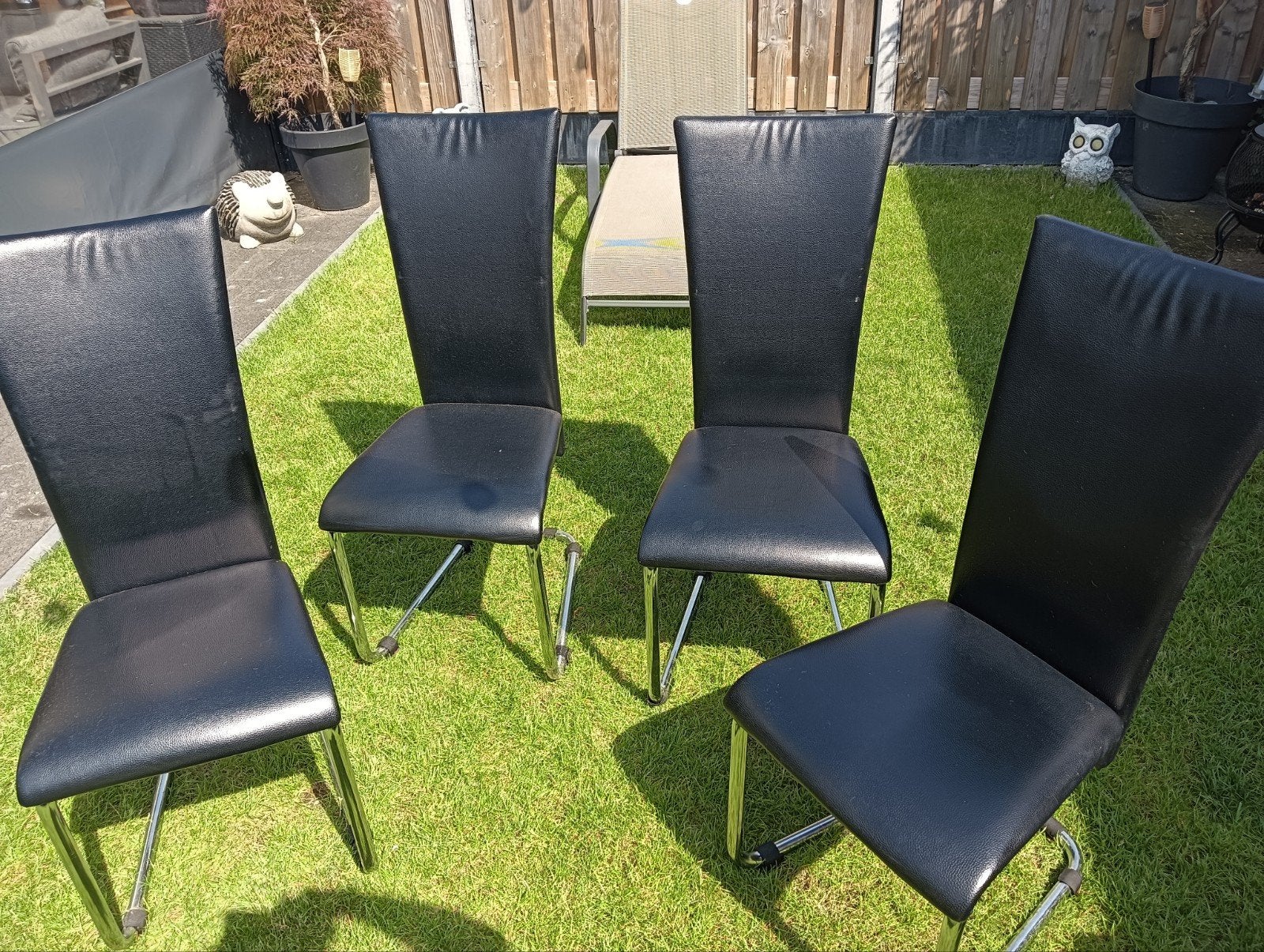 Set van 4 zwarte leren stoelen, Ophalen, Gebruikt, Zwart, Leer