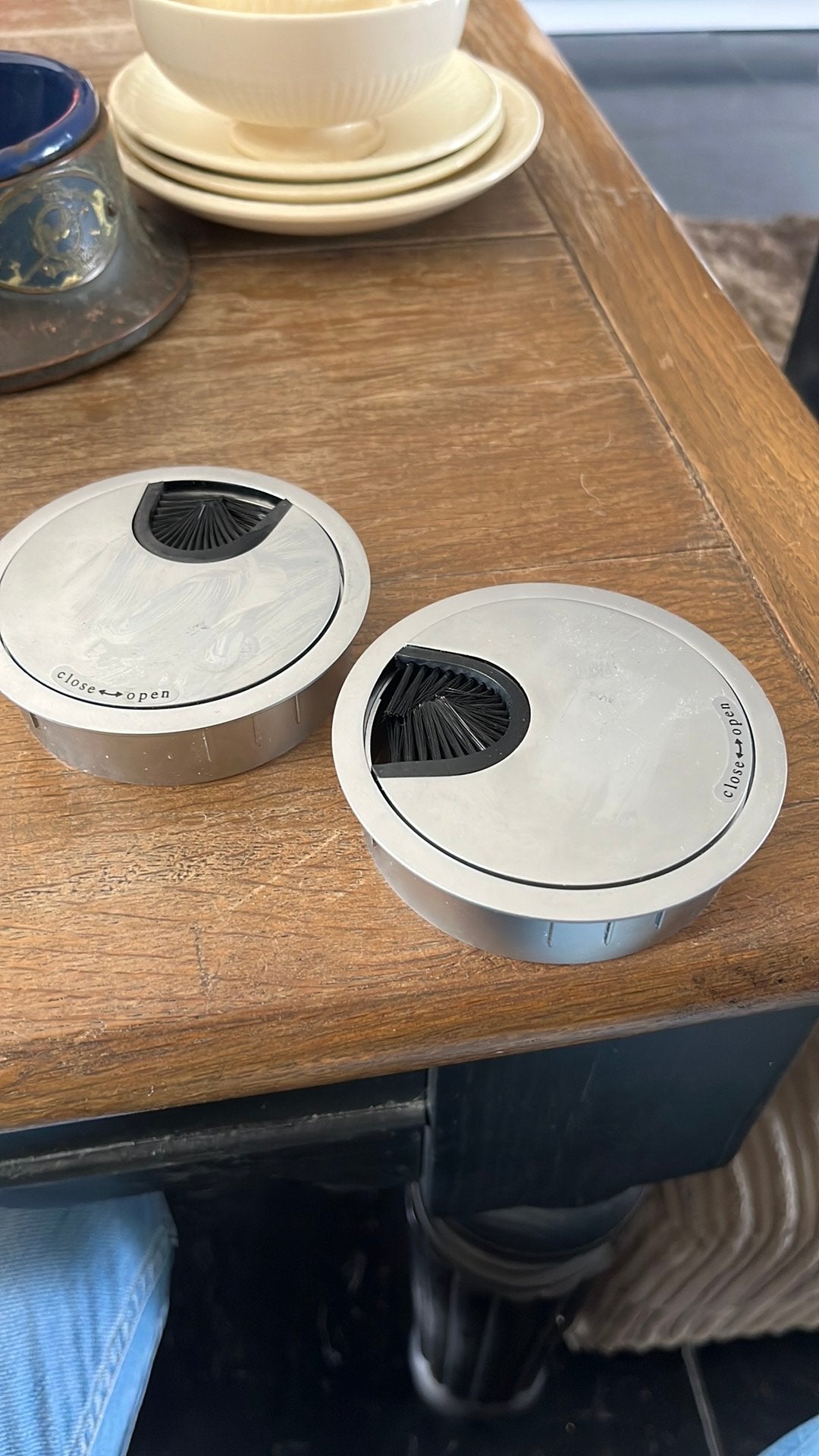 2 x rvs kabel doorvoer in nieuwstaat inbouwmaat 8cm