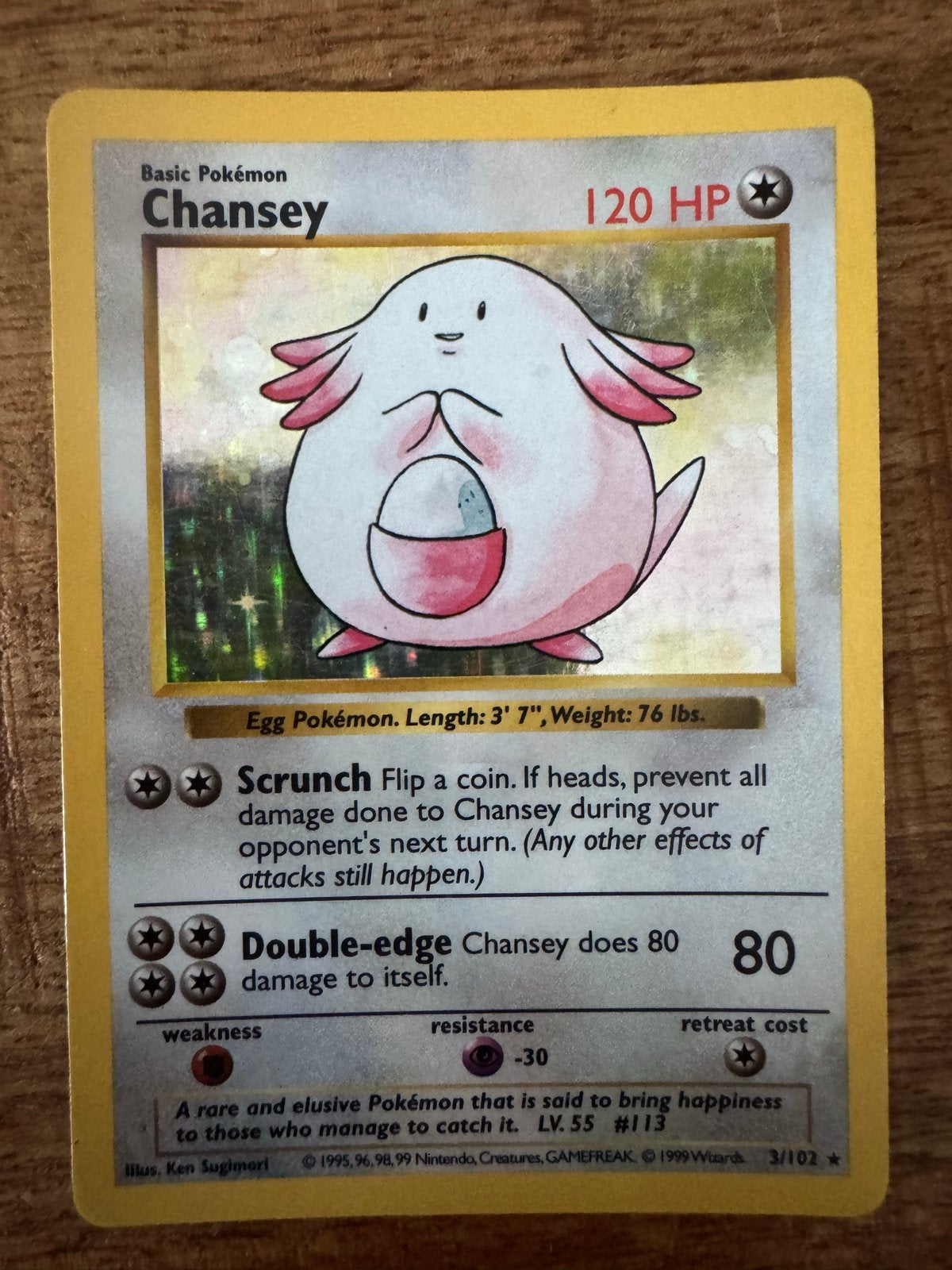 Shadowless Holo Chansey 120 HP Basic Pokémon, Ophalen of Verzenden, Losse kaart