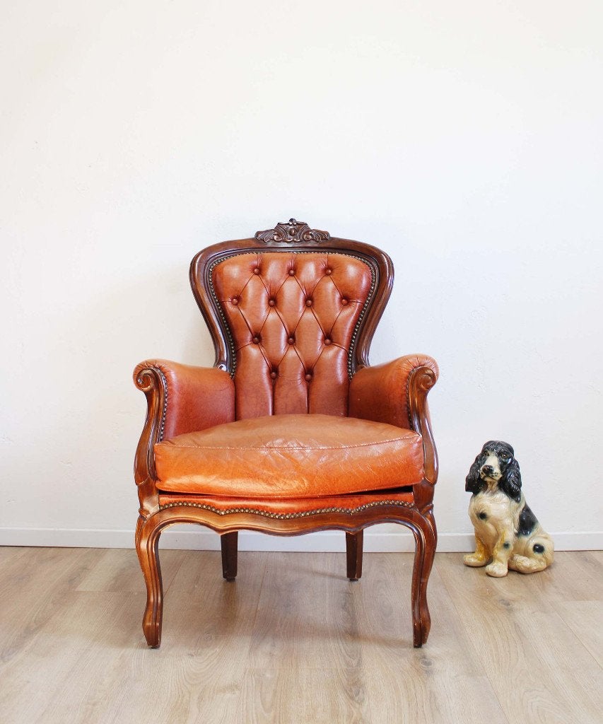 Vintage Chesterfield fauteuil. Queen Ann / Barok stoel, hout, Ophalen, O, O, Overige materialen
