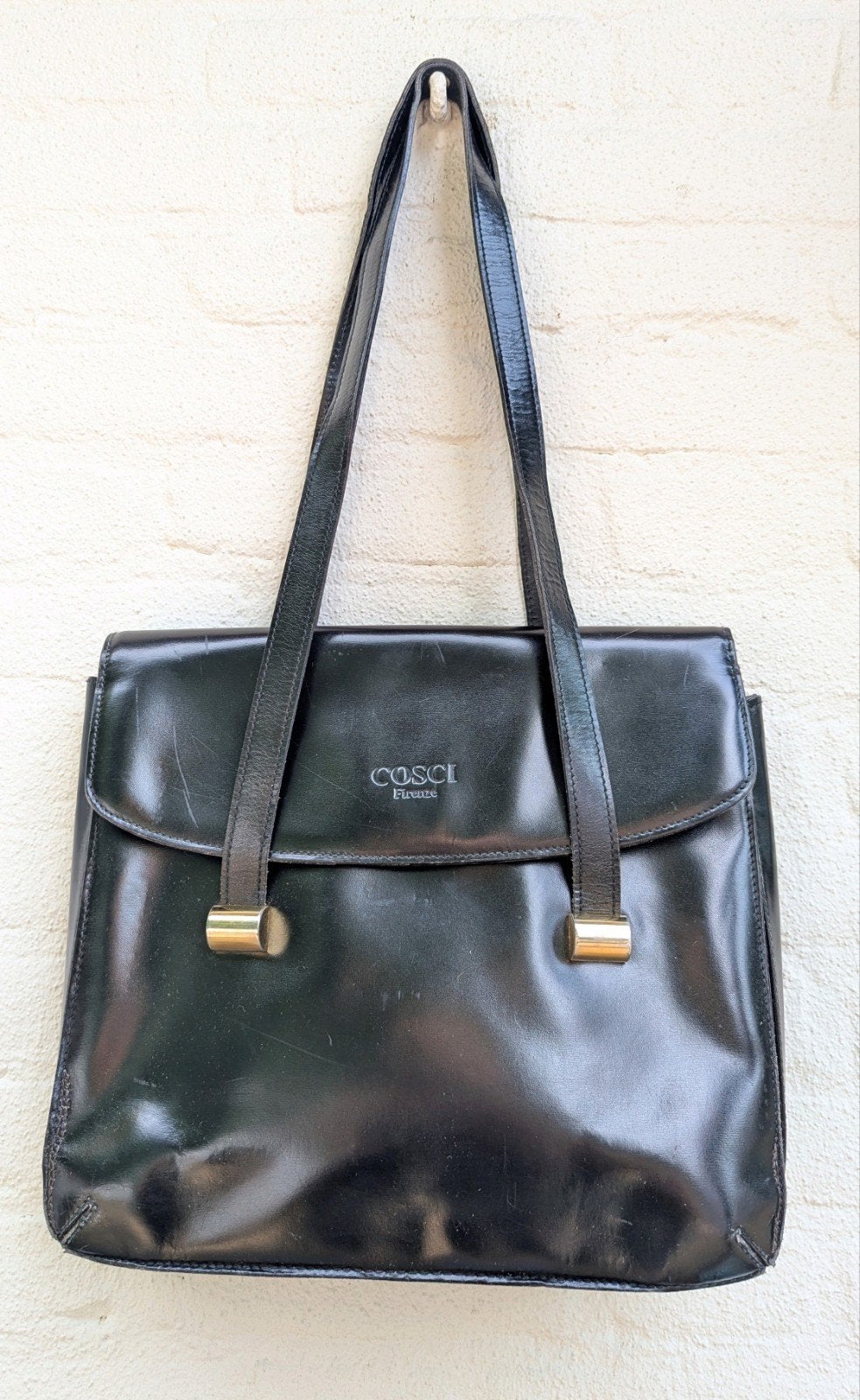 Vintage leren tas van Cosci Firenze, Ophalen of Verzenden, Zwart, Handtas