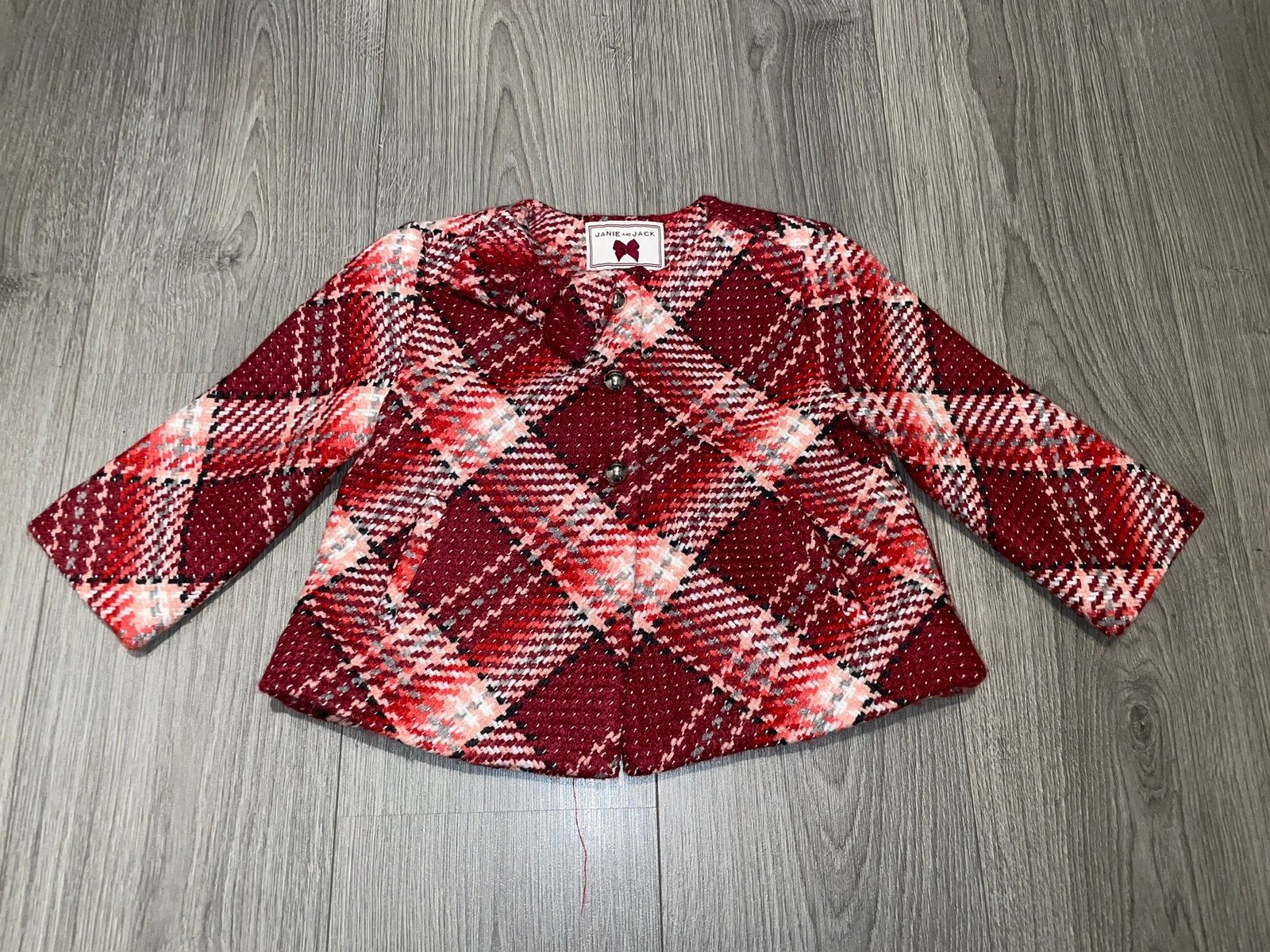 janie & jack meisjes Burgundy roze tweed jas coat mt 98 104, Ophalen of Verzenden, Zo goed als nieuw, Meisje, Jas