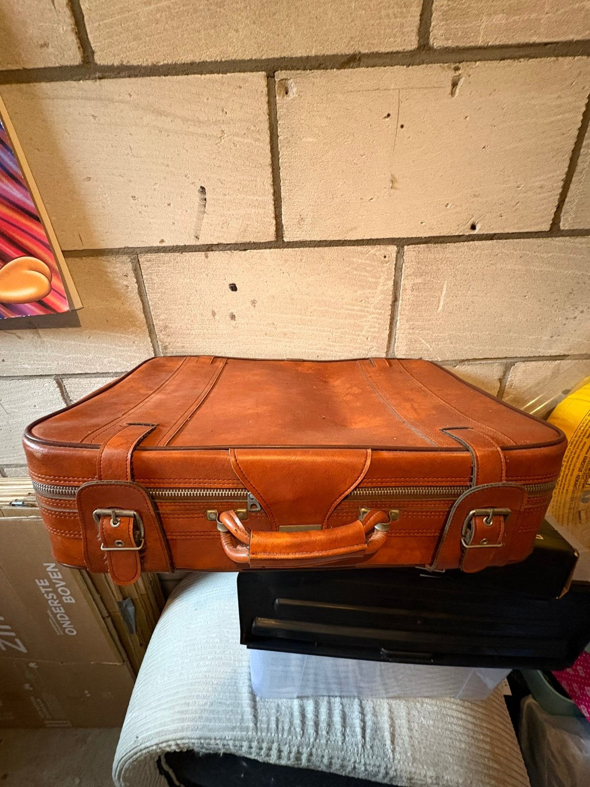 Vintage lederen reiskoffer koffer cognac leer jaren 70/80, Ophalen, Zo goed als nieuw