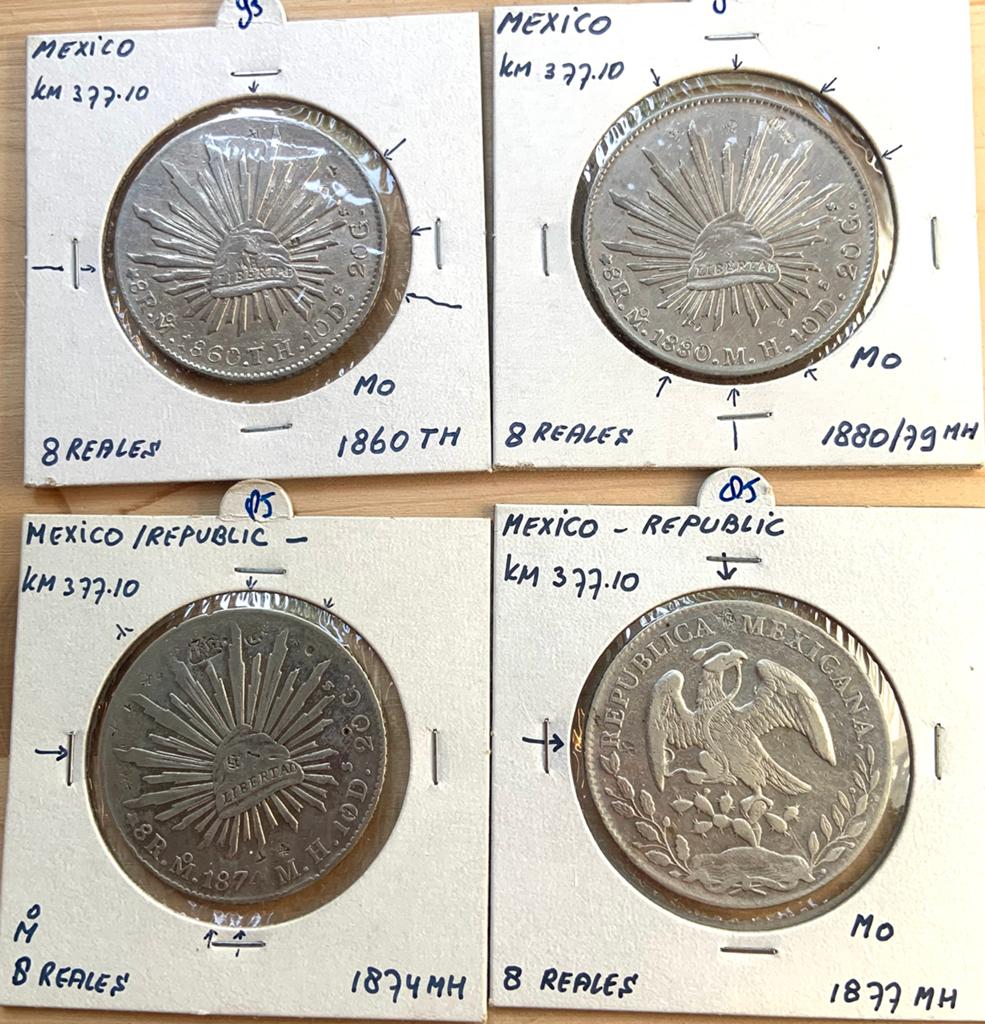 Mexico lot met 4 verschillende 8 Reales 1860 / 1880 zilver, Ophalen of Verzenden, Noord-Amerika, Zilver
