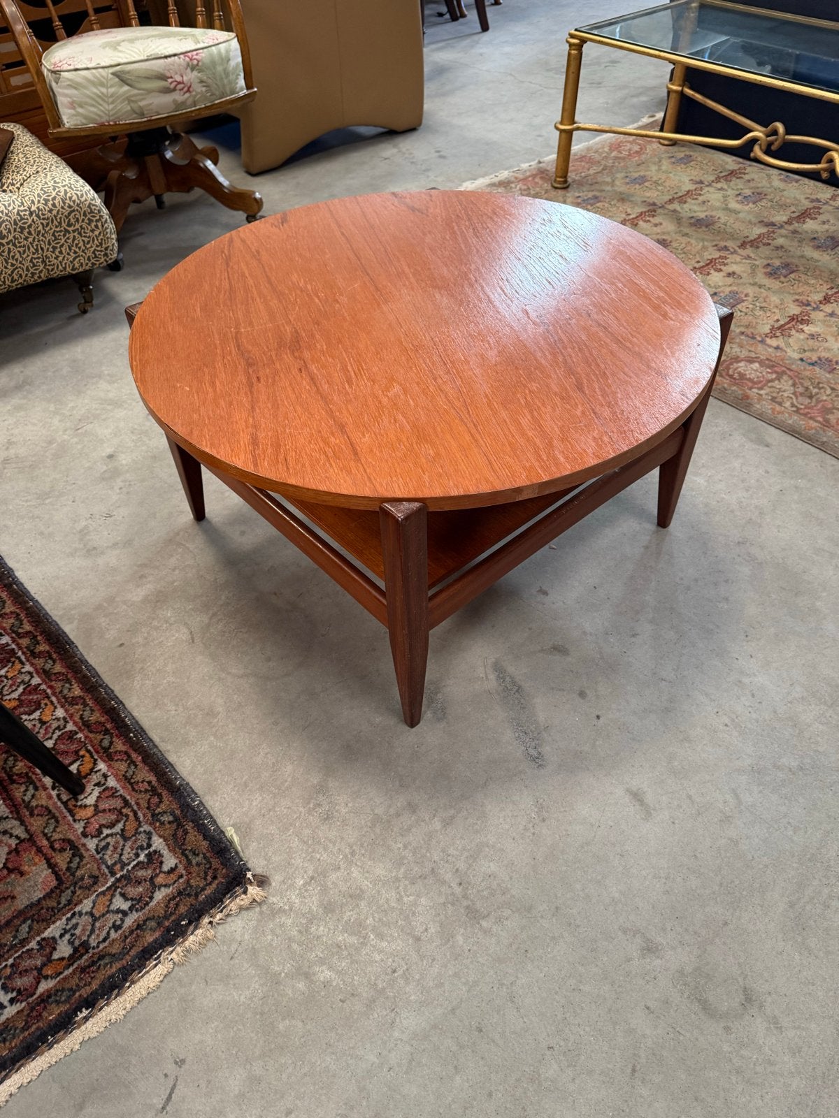 Vintage Teakhouten Salontafel - Rond met Extra Plank, Gebruikt, ., ., .vintage tiek