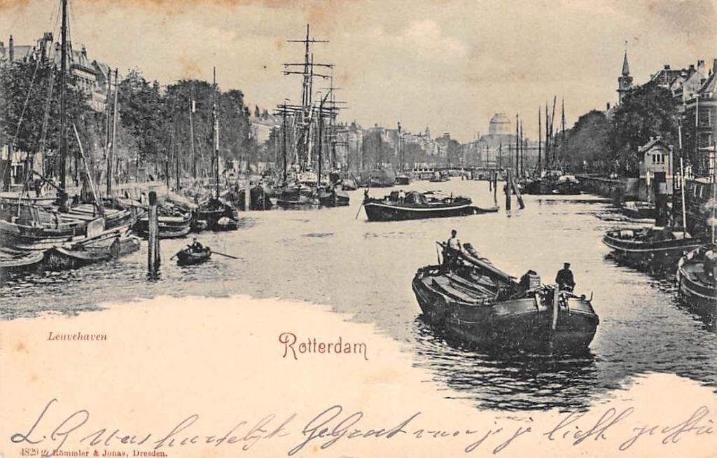 Rotterdam 1899 Leuvehaven met Zee en Binnenvaart schepen, Ophalen of Verzenden, Voor 1920, Gelopen, Zuid-Holland