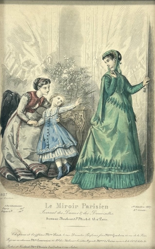 1031. Gravures Le Miroir Parisien - modeprenten, 1866–1867, Ingelijst, 1800 - 1899, Ophalen of Verzenden, Gravure