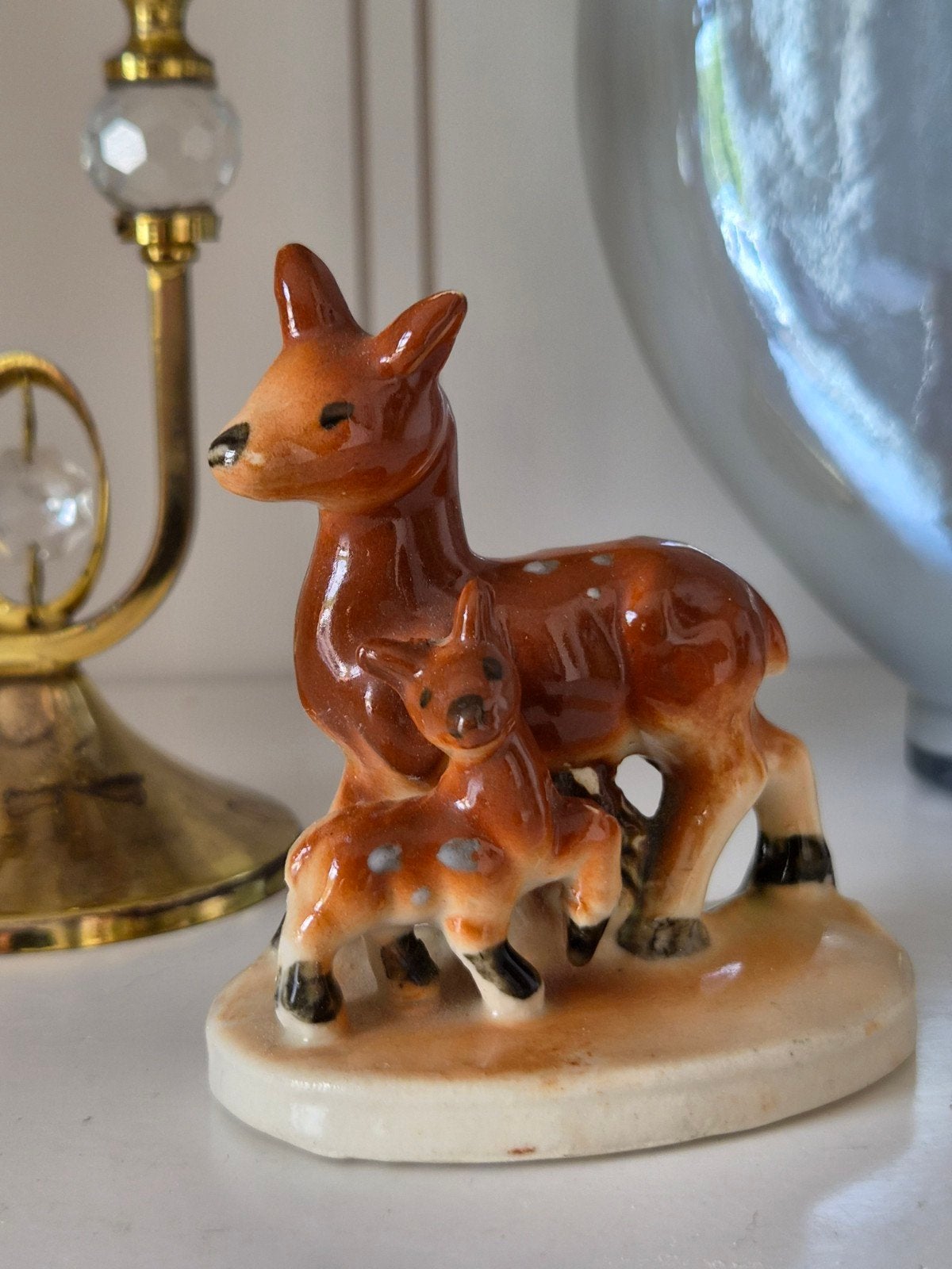 Vintage Japans Bambi Beeldje - Hertenfamilie 8x7cm, Antiek en Kunst, Ophalen of Verzenden