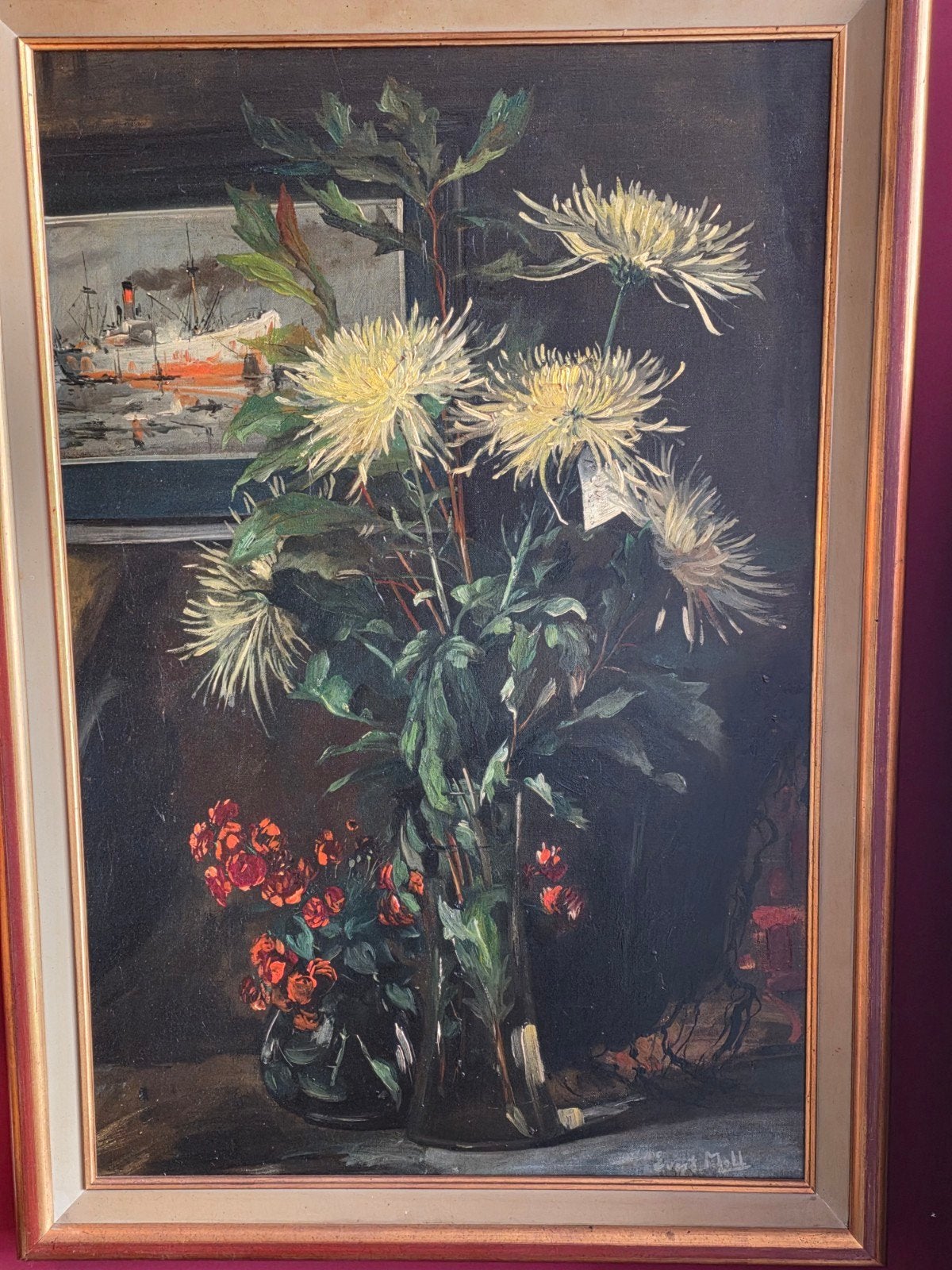 Evert Moll Olieverf op doek - Stilleven met bloemen (1936), Ophalen of Verzenden