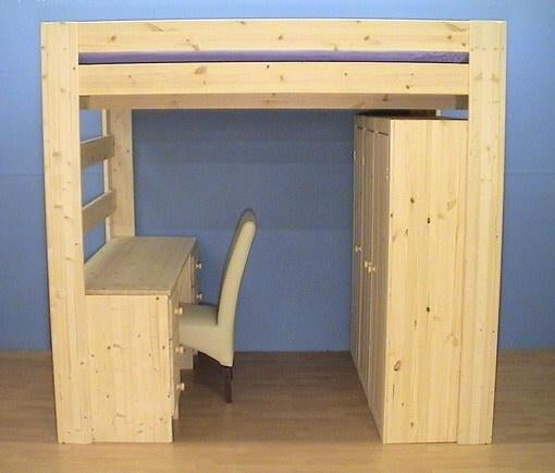 Stevige houten HOOGSLAPER met buro en kast, Ophalen of Verzenden, Nieuw, Hoogslaper