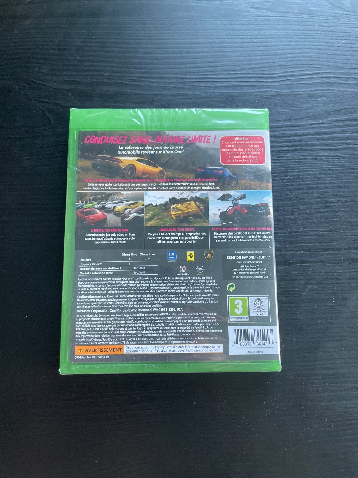 Forza Horizon 2 Day One Edition - Xbox One (sealed), Spelcomputers en Games, Online, One Microsoft Place, South County Business Park, Dublin D18 P521 IRELAND; Registered Office: 70 Sir Rogerson's Quay, Dublin D02 R296 IRELAND