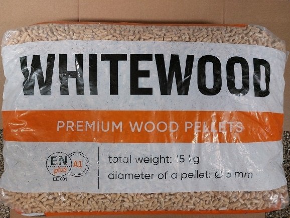 Whitewood pellets EnplusA1 wit 15 kg € 9,-/Pelletkachel, 6 m³ of meer, Ophalen