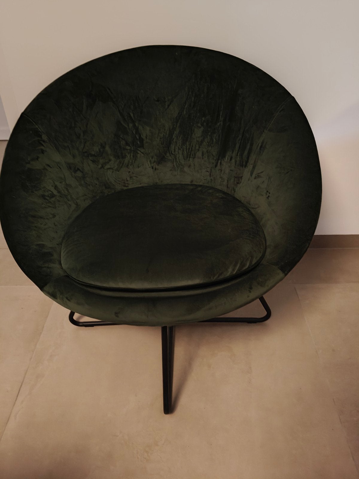 Stijlvolle donkergroene fluwelen fauteuil, Huis en Inrichting, Ophalen, Overige kleuren, Modern, Fluweel, Lounge, Zo goed als nieuw
