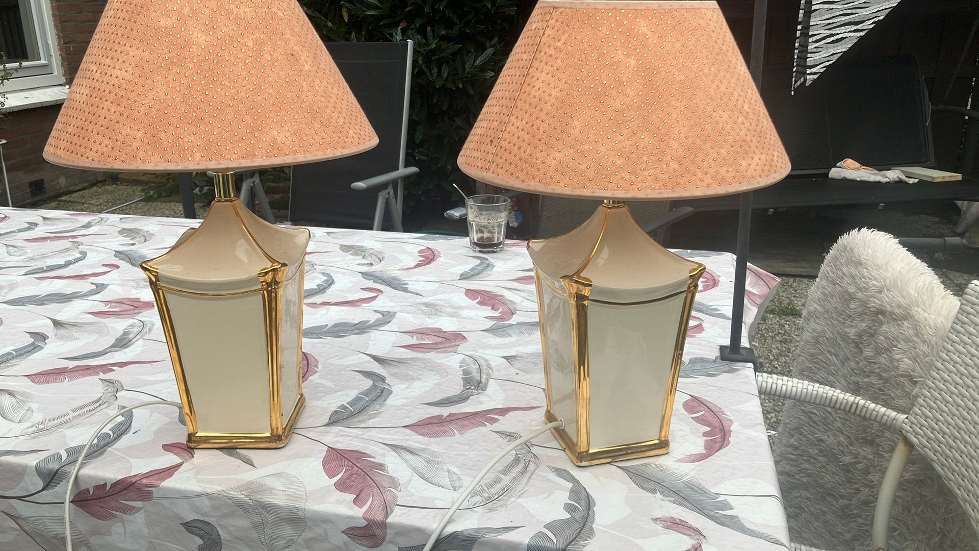Tafel schermer lampen, Huis en Inrichting, Lampen | Lampenkappen, Ophalen, Zo goed als nieuw, Rond