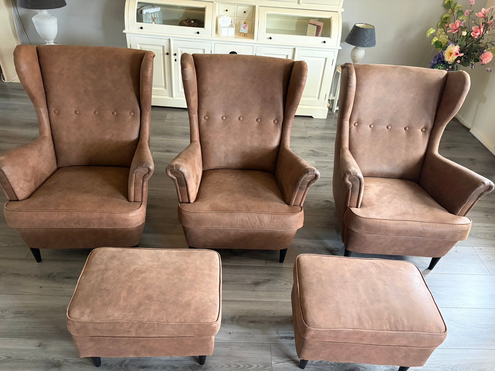 3 bruine stoelen bruin, leer, Ophalen, Zo goed als nieuw, Bruin, Leer