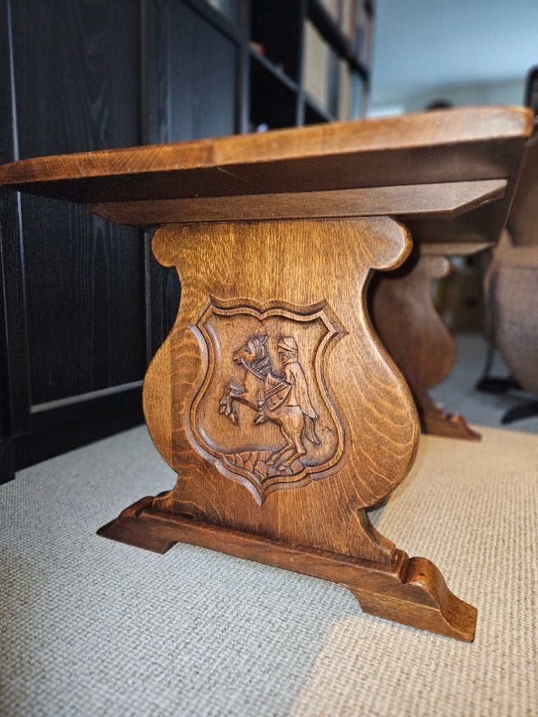 Van den Bovenkamp eiken tafel – ruiter & schip, ca. 1950, Ophalen, Gebruikt, 100 tot 150 cm, Eikenhout