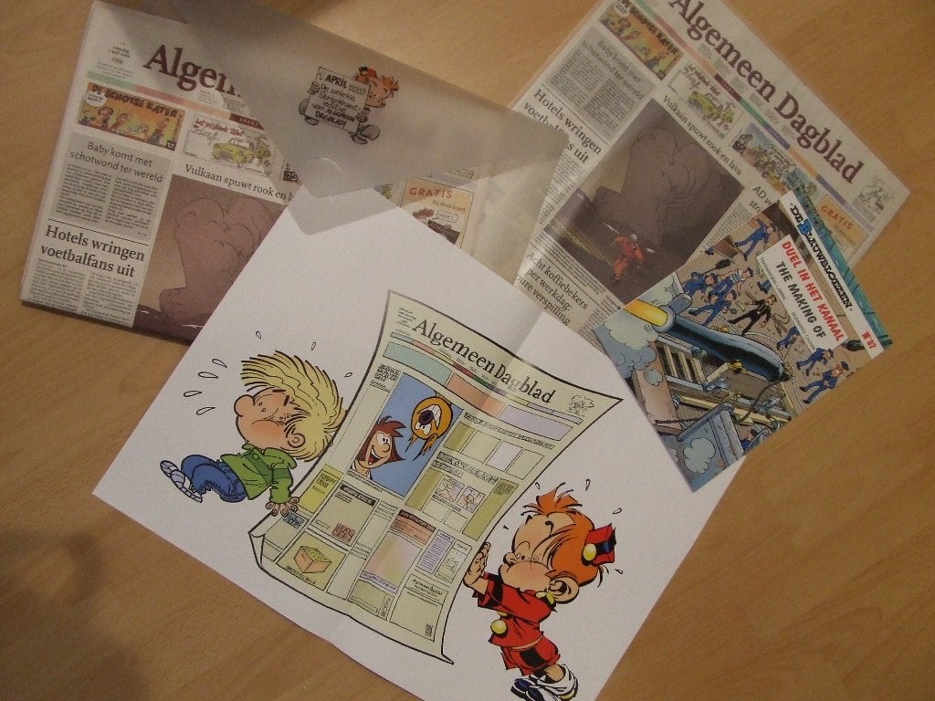 stripkrant Algemeen Dagblad 1 april 2000 met bijlagen, Ophalen, Willy Lambil, Raoul Cauvin, Eén stripboek, Nieuw