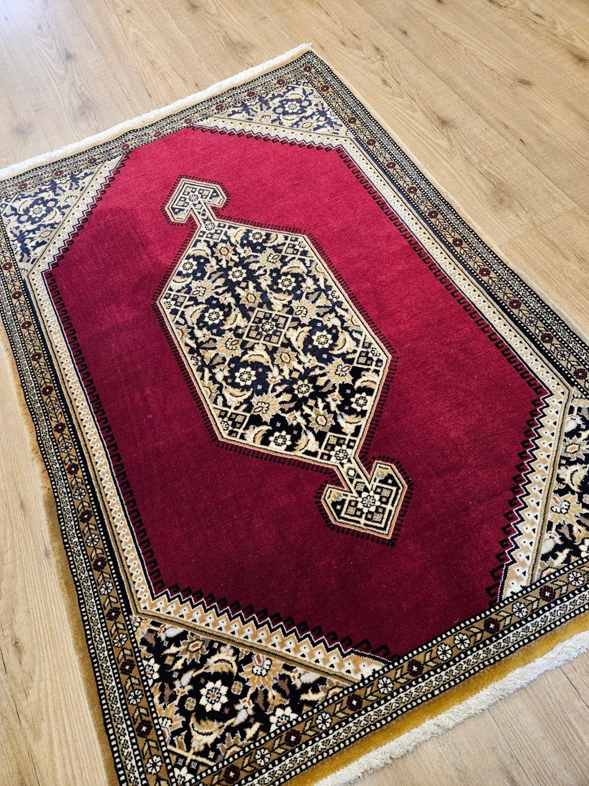 Vintage handgeknoopt perzisch tapijt ghom 118x83, Huis en Inrichting, Stoffering | Tapijten en Kleden, Info@SlatsAntiek.nl, Tweedehands