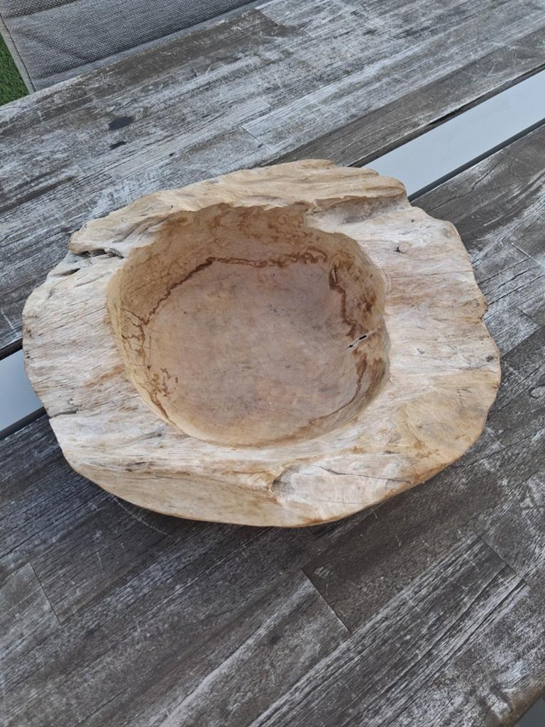 Unieke houten schaal van teakhout, decoratief, Huis en Inrichting, Ophalen, Gebruikt, Schaal, Overige vormen
