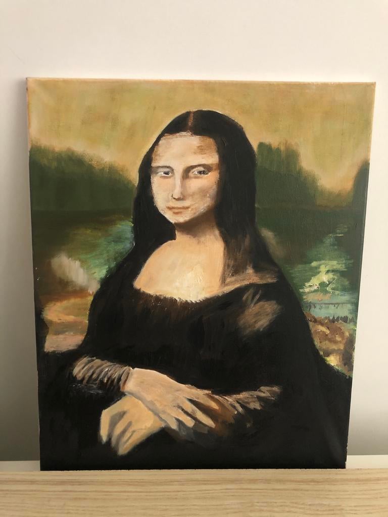 Handgeschilderde Mona Lisa reproductie - 40x45 cm, Ophalen