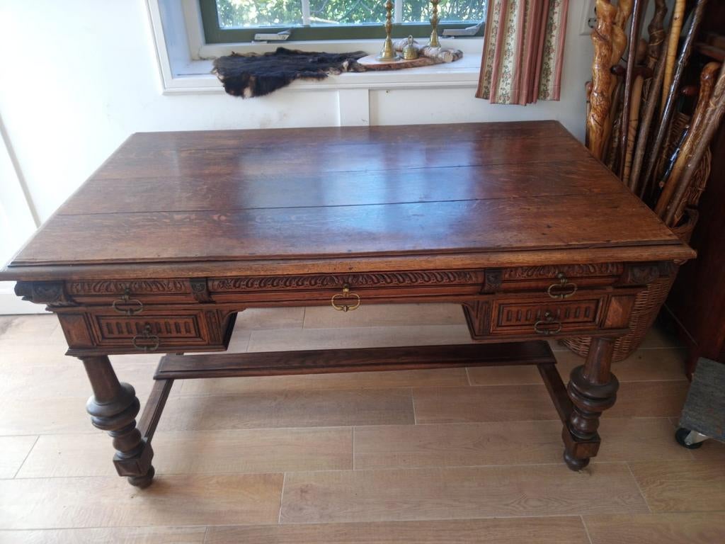 Antiek eiken bureau schrijftafel notarisbureau tafel, Ophalen