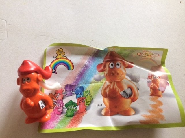 Kinder Surprise Figuur - Oranje Draakje met Hoed 2S-18, Ophalen of Verzenden, Zo goed als nieuw, Hardplasticfiguren
