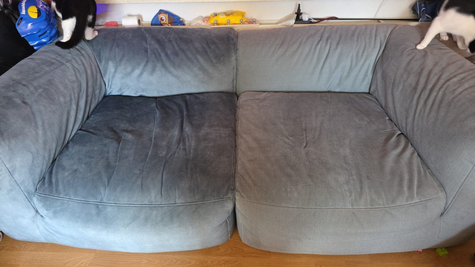 Comfortabele grijze tweezitsbank van stof, Huis en Inrichting, Ophalen, Gebruikt, 150 tot 200 cm, Tweepersoons