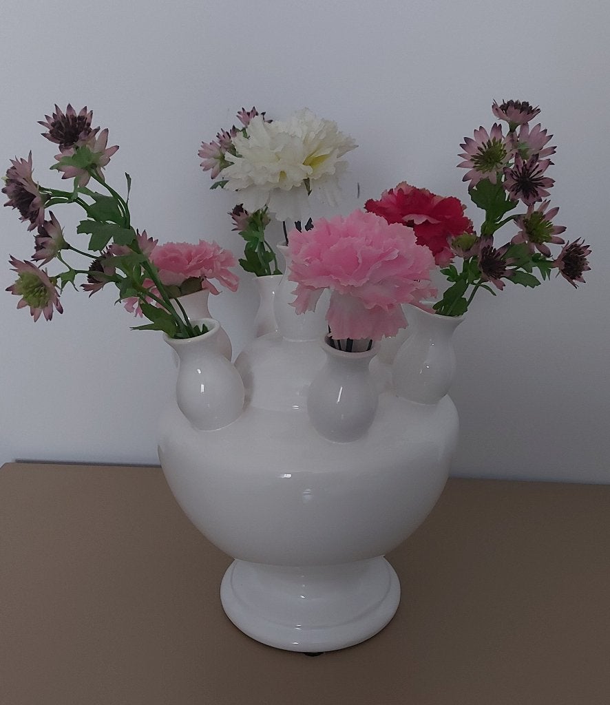 Witte (tulpen)vaas OPHALEN, Ophalen, Gebruikt, Wit, Inclusief decoratie