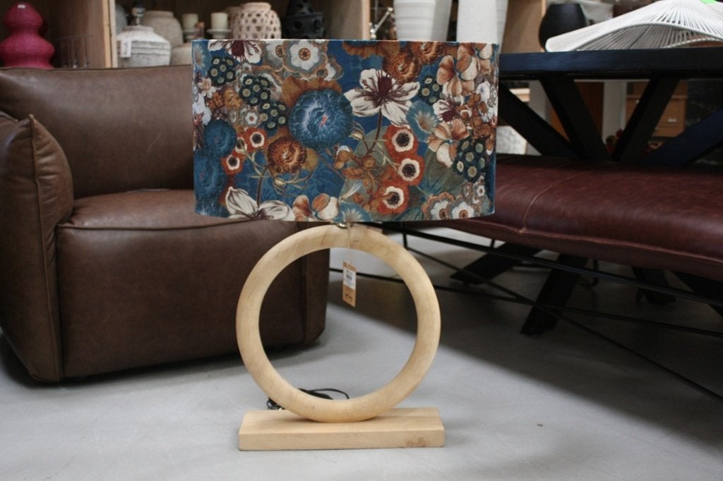 Prachtige tafellamp Nubia hout ovaal bloemen Light & Living, Met schakelaar, Zo goed als nieuw, Hout, E27 (groot)