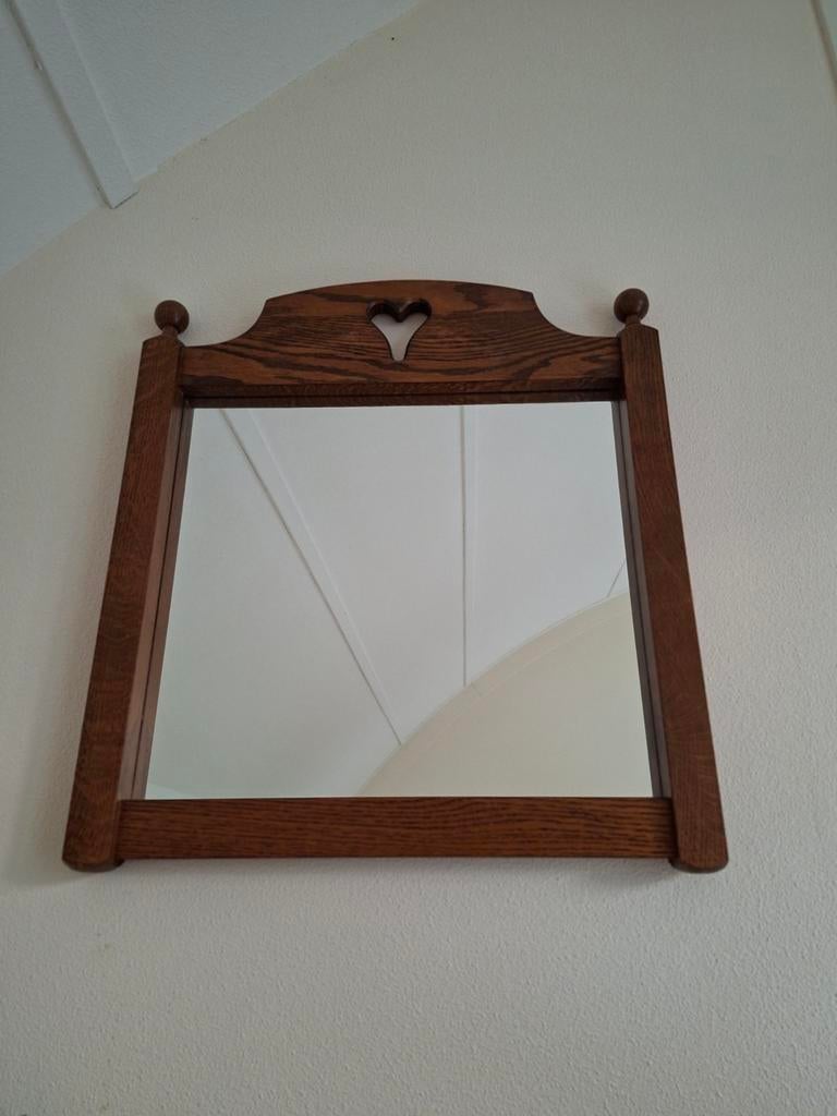 Vierkante wandspiegel met kroon en hartvorm, Huis en Inrichting, Woonaccessoires | Spiegels, Minder dan 50 cm, Gebruikt, Vierkant