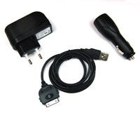 Oplaadset 4in1 Apple iPhone 3G/3GS/iPhone 4/4S/iPod zwart, Verzenden, Nieuw