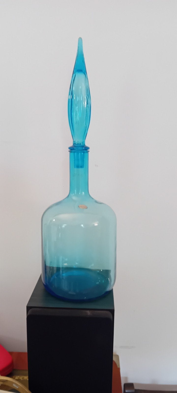 Vintage Empoli/Murano Turquoise Karaf Italië 50 cm, Ophalen of Verzenden