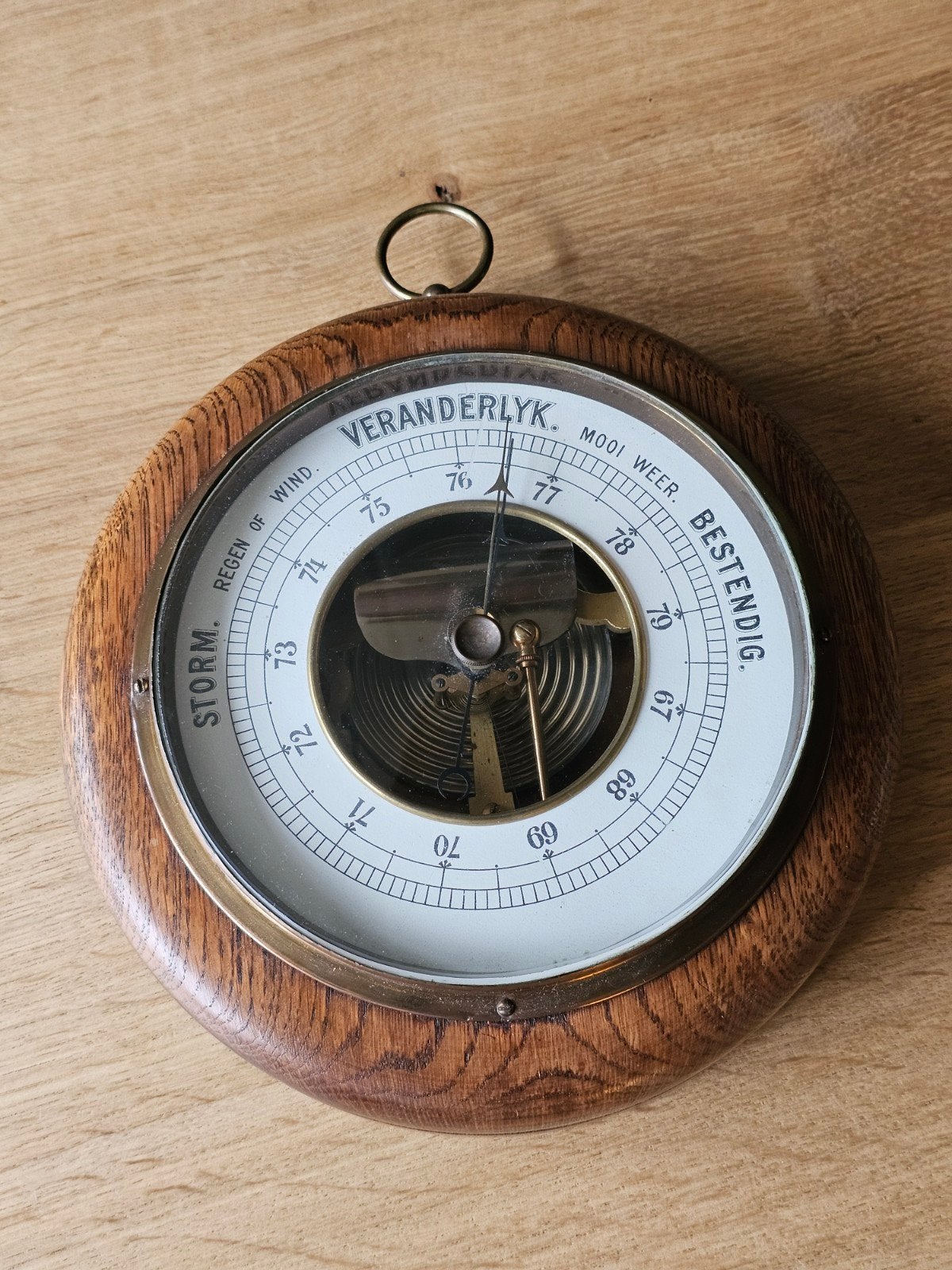 Antieke Houten Aneroid Barometer "Kampioen" – Ø 22 cm, Ophalen of Verzenden, Gebruikt, Barometer