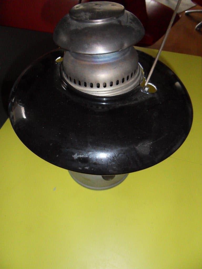 Vintage Petroleumlamp / Stormlamp - Zilver en Zwart, Ophalen of Verzenden, Gebruikt