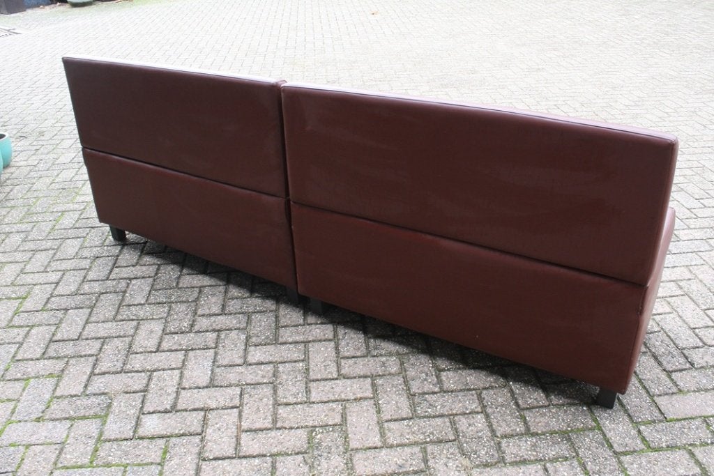 Lange eetkamerbank wandbank (6 delen) horeca mancave skai, Ophalen, Gebruikt, Bruin, Leer
