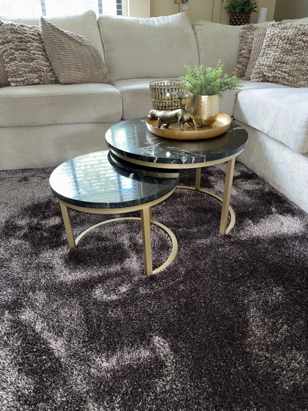 Tafel set van 2 met marmer blad, Ophalen, Rond, 50 tot 100 cm, Zo goed als nieuw