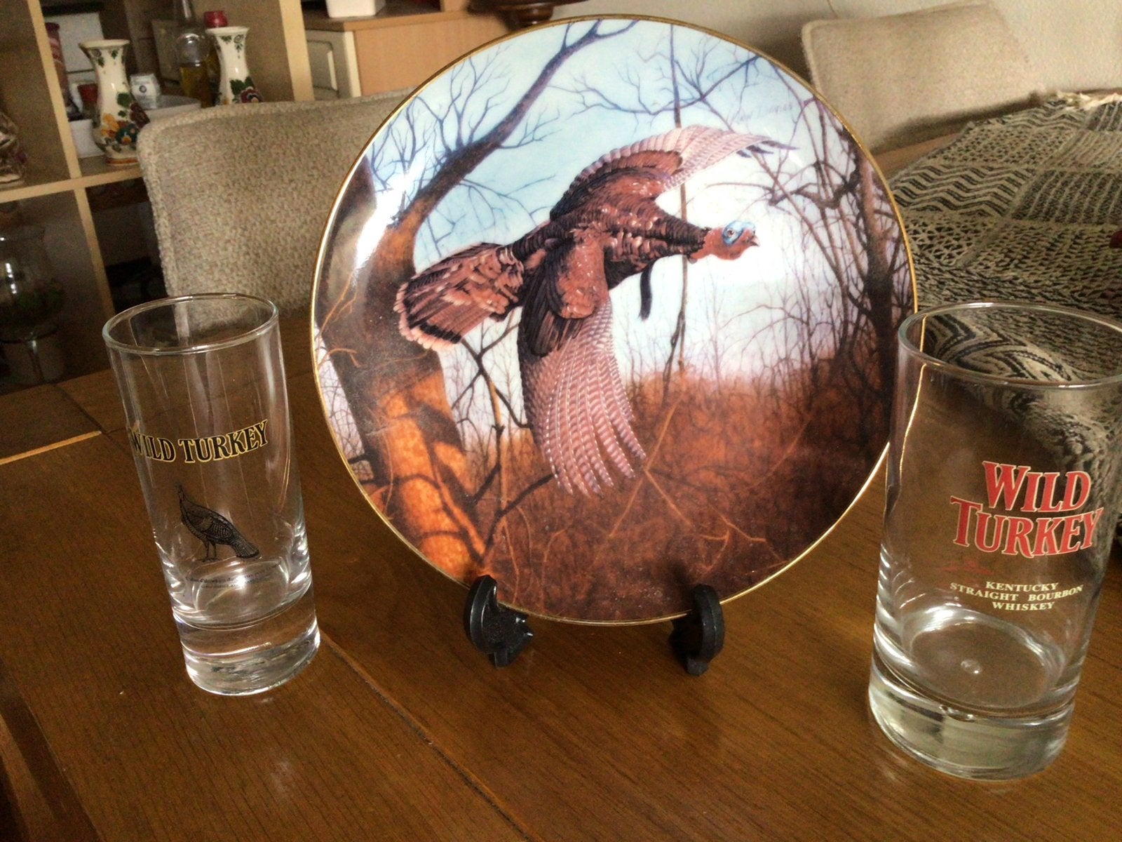 Wild Turkey Collectors bord 1988 + 2 glazen, Ophalen of Verzenden, Gebruikt