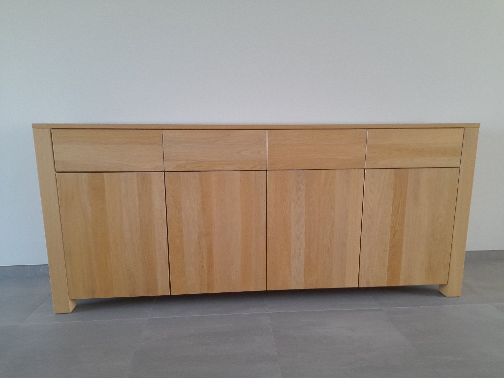 Blank massief eikenhouten dressoir  216x95x50cm, Ophalen, Met deur(en), Eikenhout, Zo goed als nieuw